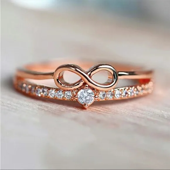 New Women’s Rose Gold Plated Infinity Love Diamond Ring - Picture 3 of 3